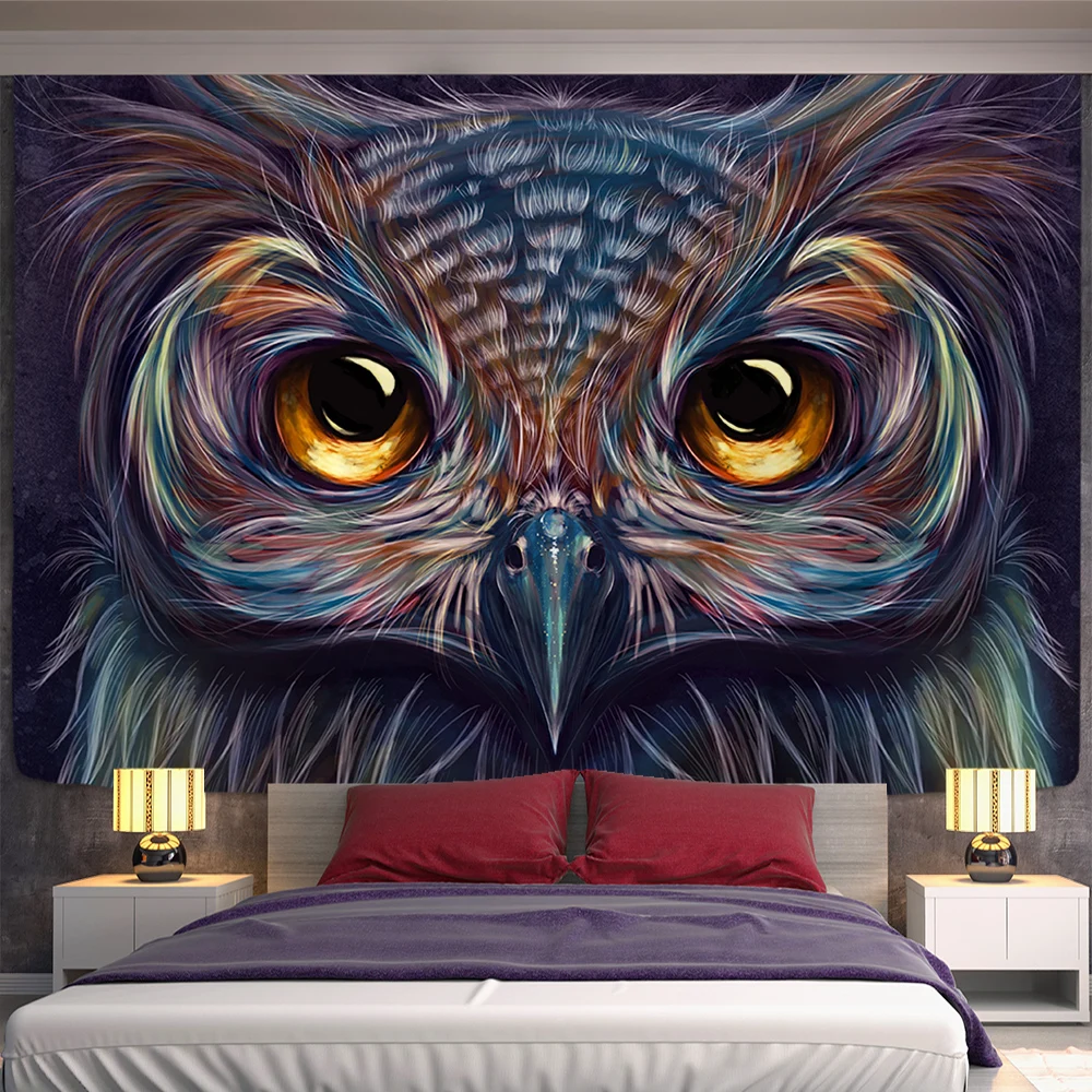 Tapestry Decorations Colorful Psychedelic Owl Tapestry Wall Hanging Bohemian Hippie Art Science Fiction TAPIZ Witchcraft Room Home Decor