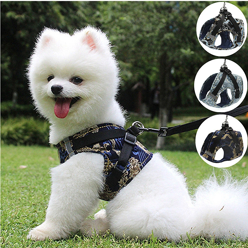 

Nylon Reflective Dog Harness Collar Breathable Mesh Chinese Dragon Element Breast-band Dog Harness For Small Medium Large Pet