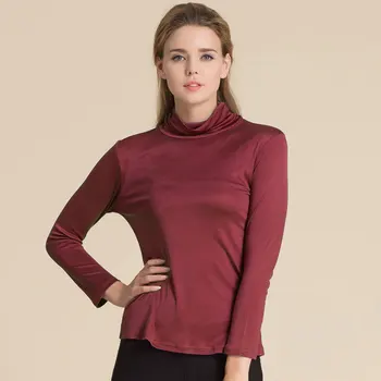 

100% Silk Knit High Collar Long-sleeved T-shirt Base Shirt Women's Mulberry Silk Silk Solid Color Versatile Tops