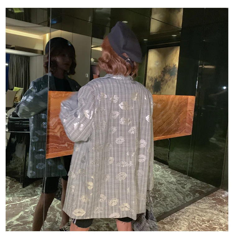 Bonjean/Женская куртка с принтом; коллекция года; осенняя одежда; Chaqueta Mujer; полосатые длинные блейзеры с одиночной пуговицей; Серый Блейзер; пальто; BJ1747