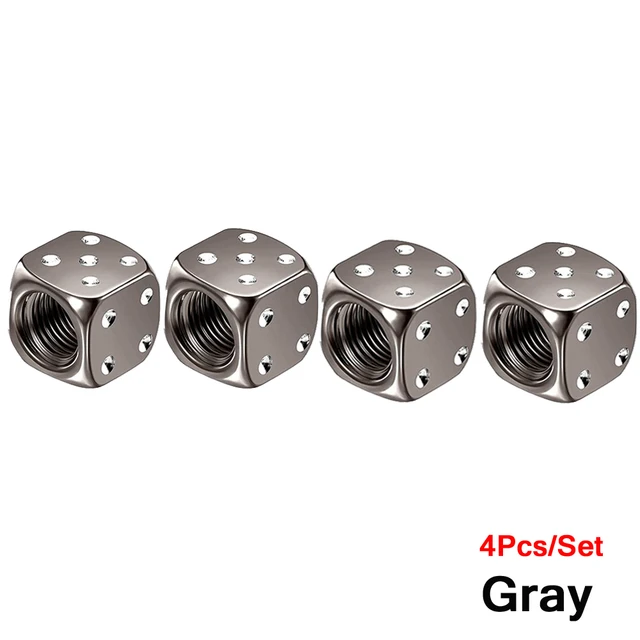 AUTCOAT 4Pcs/Set Aluminum Car Truck Motocycle Bike Dice Wheel Stem Tyre Tire Wheel Stem Air Valve Dust Cap Cover Gray