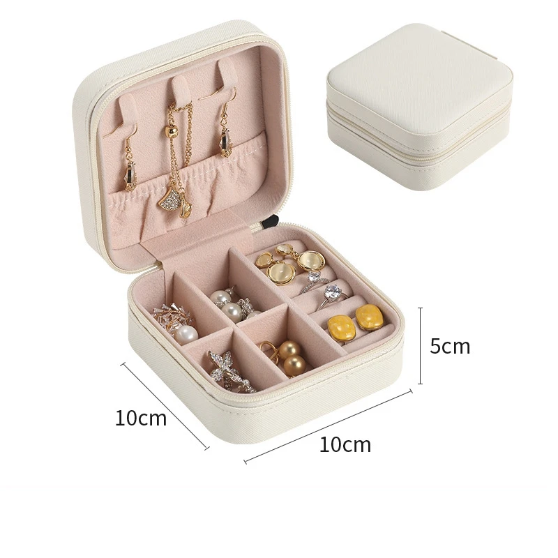 Compact PU Leather Jewelry Organizer Box for Women - Portable Travel & Home Storage Case