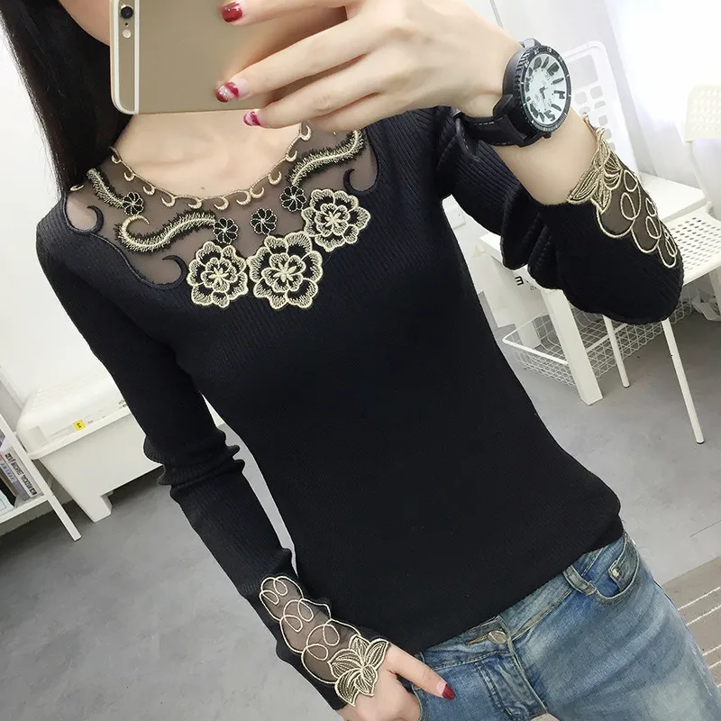 

Lace Sweaters 2019 Autumn Winter Women Sweater And Pullover Female Tricot Pull Femme Top Elasticity Knitted Long Sleeve Jumper