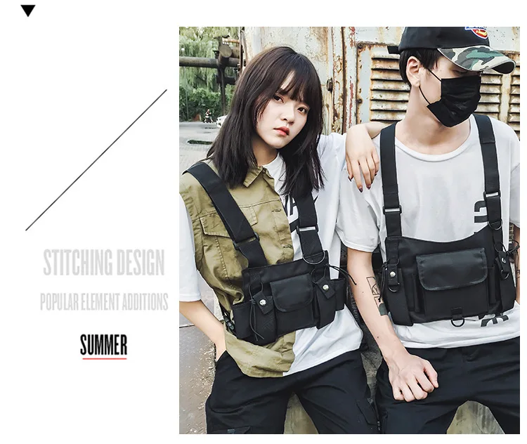 Функциональная тактическая нагрудная сумка для мужчин Модная пуля жилет в стиле хип-хоп Уличная Сумка Поясная Сумка женская черная нагрудная сумка