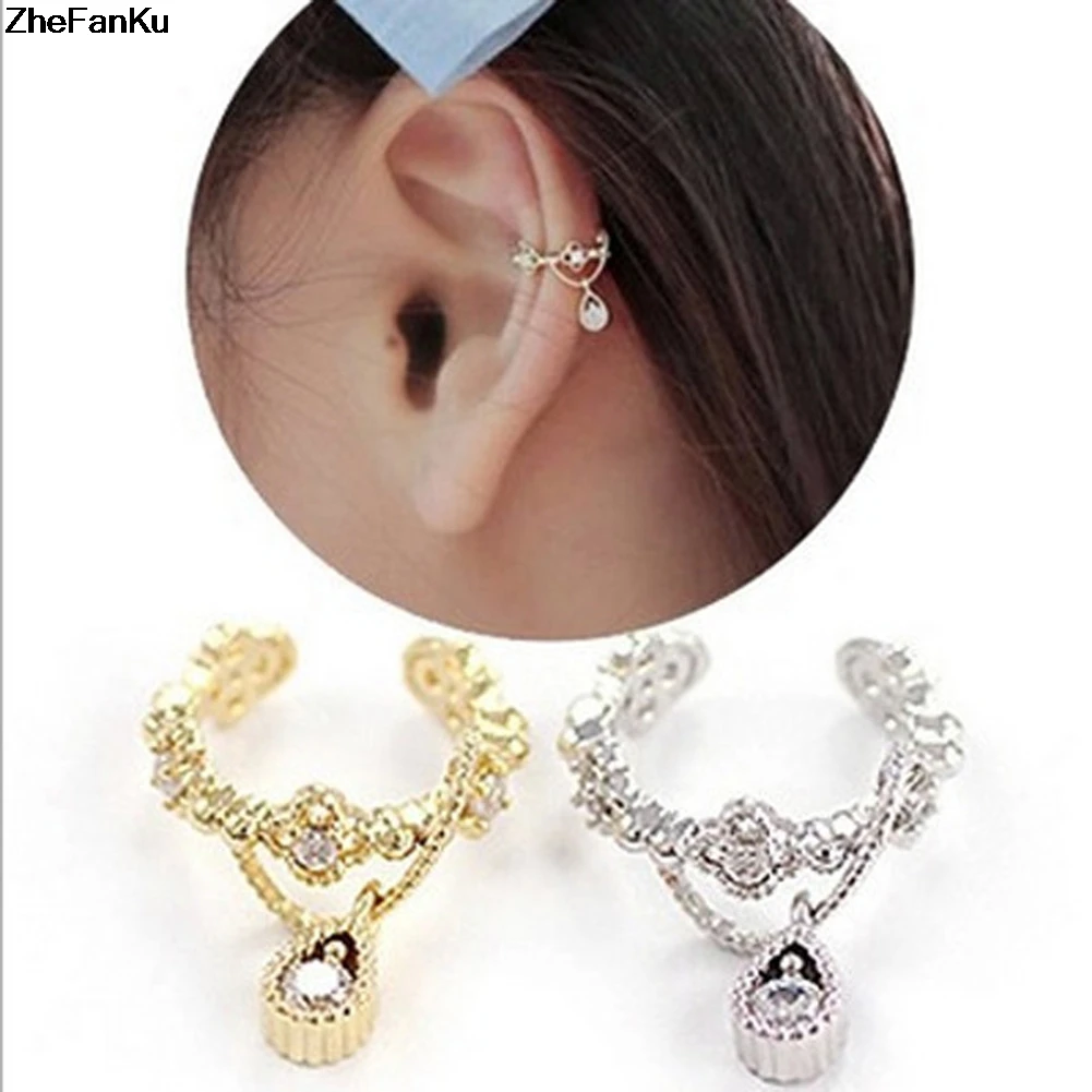 

Cute Without Pierced Ear Bone Folder Punk Fashion Ear Cuff Wrap Rhinestone Cartilage Clip On Earring Non Piercing Jewelry