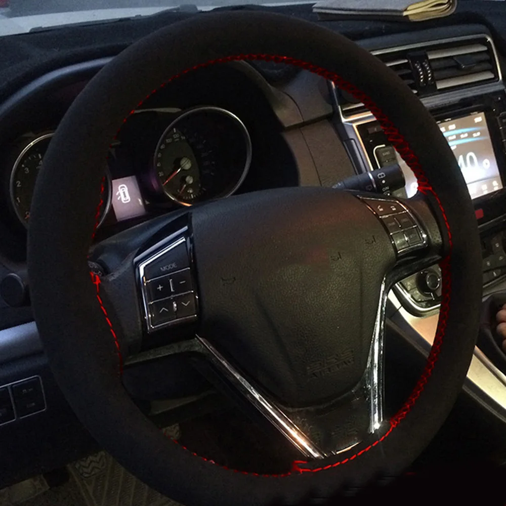 Нубук DIY швейный чехол рулевого колеса автомобиля с иглами нить инструмент 38 см в черной линии, красная линия, синяя линия, красочная линия