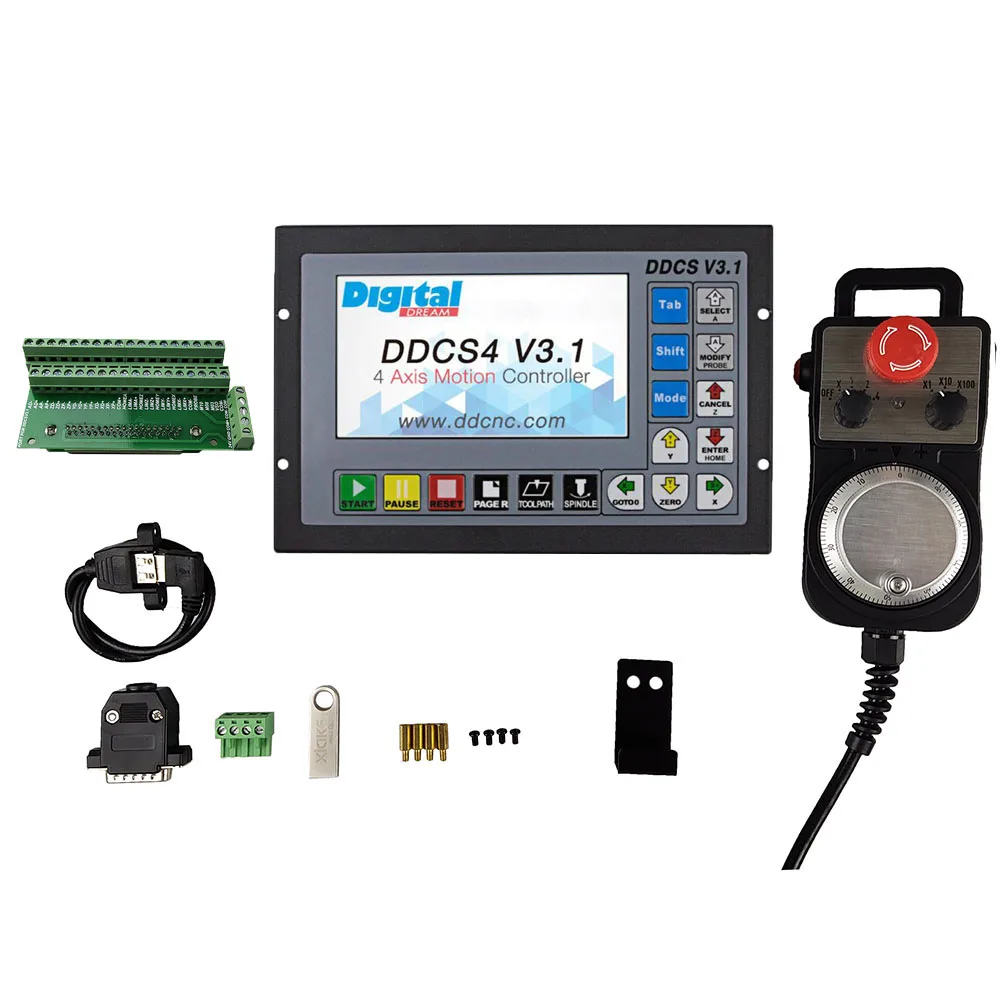 

Latest DDCSV4.1 DDCSV3.1 motion control system set 3/4-axis cnc controller, emergency stop electronic handwheel supports G code