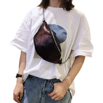 

Chest Bag Glossy Hardware Chain Smooth Zip High Capacity Adjustable Strap Buckle Shoulder Messenger Bag Waist Bags Women