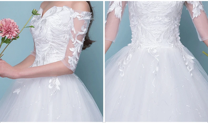 Vestido De Noiva Иллюзия Свадебные платья бальный халат с рукавами до локтя с плеча кружева вышивка вечернее платье невесты Gelinlik