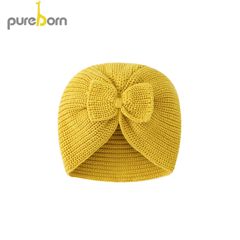 Pureborn вязаный берет для мальчиков и девочек шапки карамельного цвета с бабочкой кепки аксессуары для новорожденных бутик подарок на весну и зиму