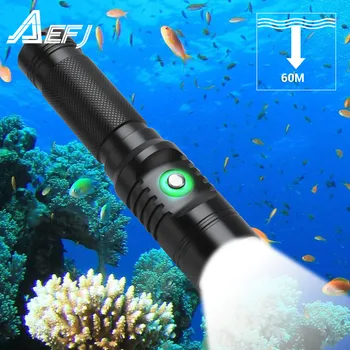 

Most Powerful Professional Diving Led Flashlight Light Scuba Dive Xm-L2 Hand Lamp Torch Underwater 60M Rechargeable Use 21700