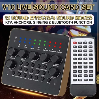

V10 Live Sound Card Microphone Set device Mobile Phone Fast Hand Shouting Wheat Universal for Mobile Phone Broadcast