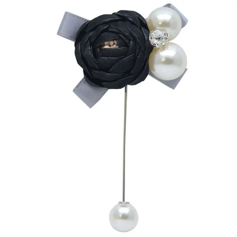 Groom Bride Wedding Boutonniere Artificial Tea Rose Flower Mens Brooch Lapel Pins Imitation Pearl Bow Knot Party Suit Decoration