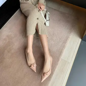 

Spring and autumn 2020 new pointed shallow mouth fairy style high heels all-match leather stiletto single shoes female X366