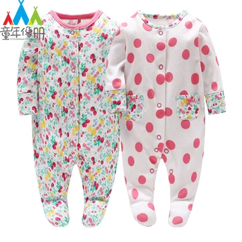 

2Pcs Picturesque Childhood Newborn 3 Month Baby Girl Clothes Cherry Print Cotton Long Sleeve Costume Infant Clothes Pure Cotton