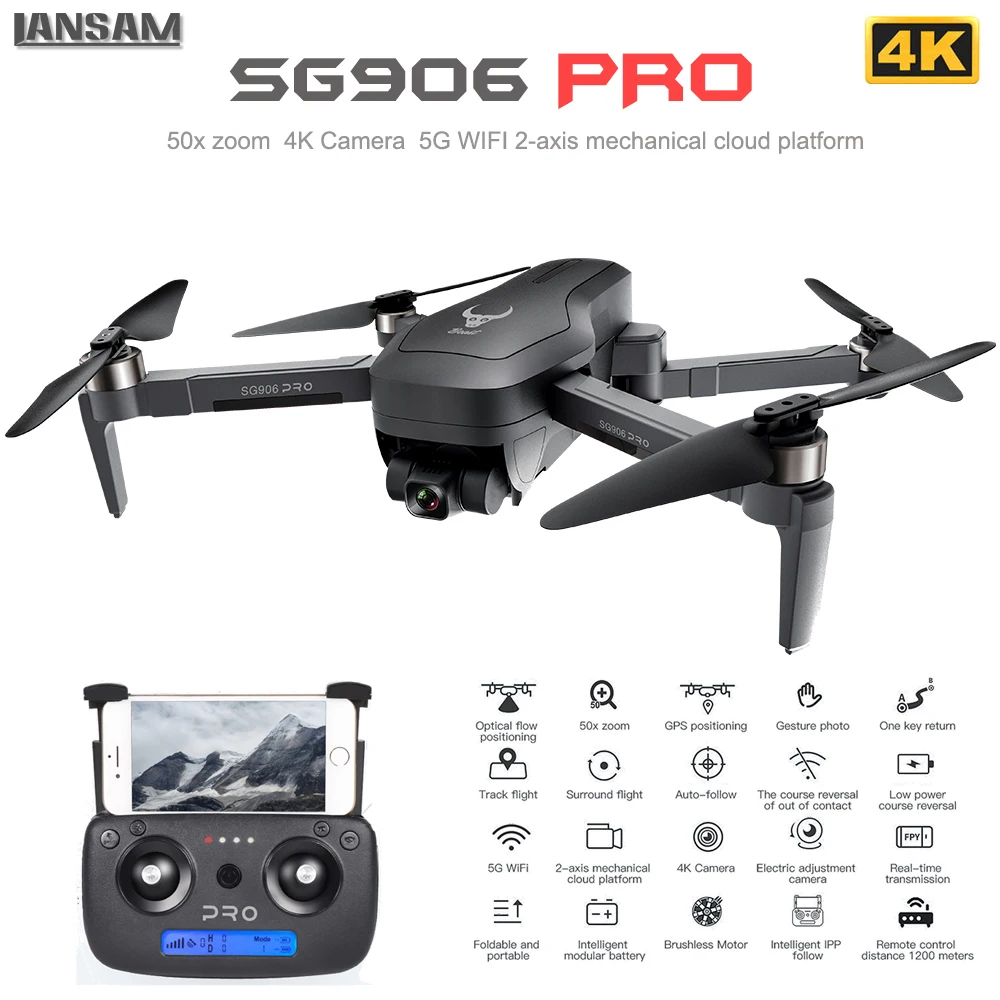Квадрокоптер Sg906 Pro с бесщеточным двигателем GPS HD камерой 4k 32 ГБ TF картой 1 2