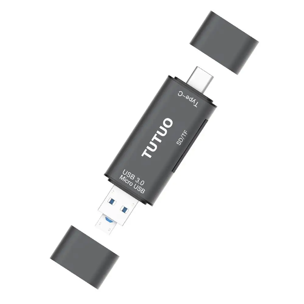 TUTUO устройство для чтения карт памяти USB 3,0 универсальные типы USB 3 в 1 с USB C, USB-A 3,0 и Micro USB, OTG адаптер для SD, Micro SD - Цвет: gray