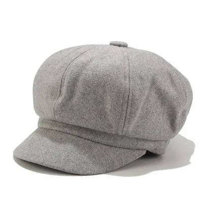Новая осенняя и зимняя восьмиугольная шляпа, женская шапка, английская шляпа, одноцветная шерстяная шапка, шапка художника, мужская шапка - Цвет: Gray