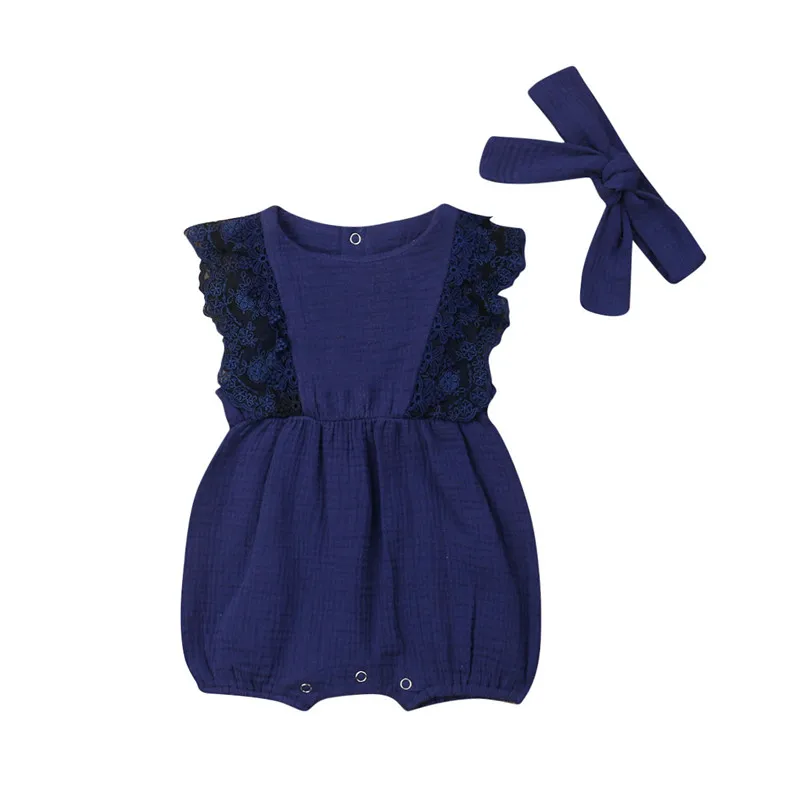 

2019 Newborn Baby Girl Clothes Ruffle Sleeves Romper Cotton Linen 2PCS Outfits Set
