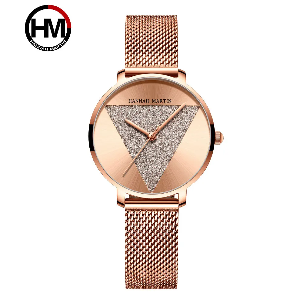 

Hannah Martin New Creative Women Watches Waterproof Japan Quartz Movement Rose Gold Stainless Steel Mesh Band Wrist watches Lady