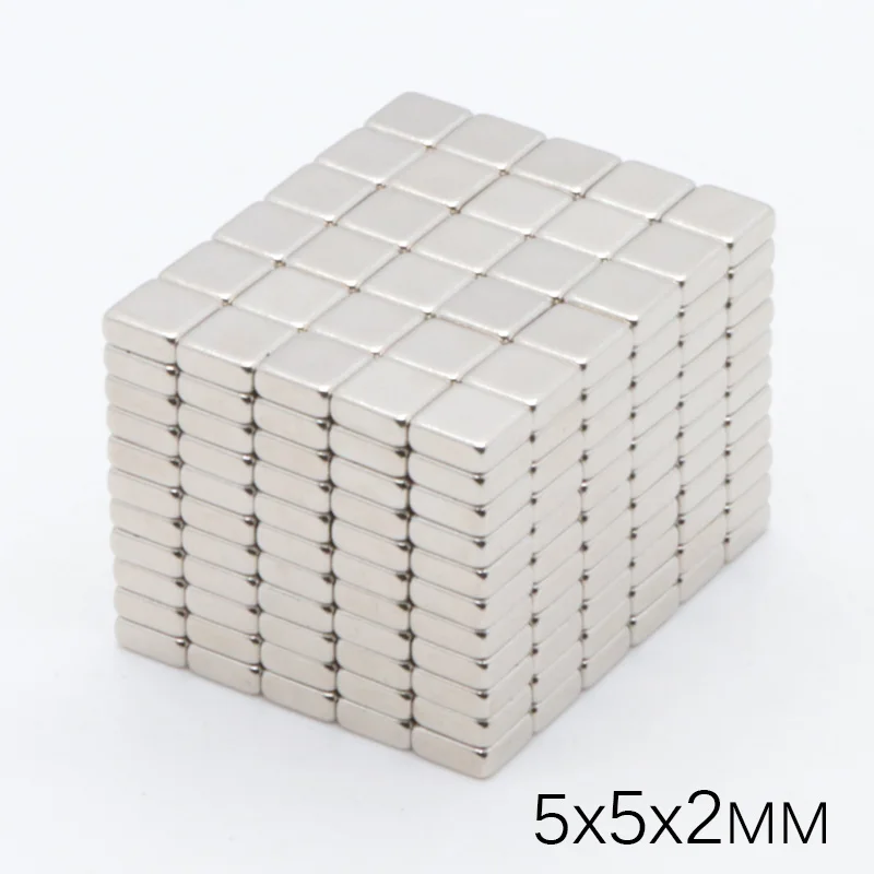 500 шт. 5x5x2 мм Мини Класс супер сильный Мощный магнит блок NdFeB 5x5x2 мм кубовидные Редкоземельные неодимовые постоянные магниты