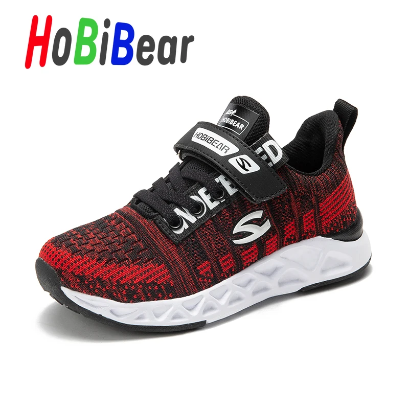 HOBIBEAR/модная обувь для девочек; дышащая обувь для бега; коллекция года; дизайнерская обувь для мальчиков; Детские повседневные кроссовки розового и красного цвета; От 5 до 14 лет