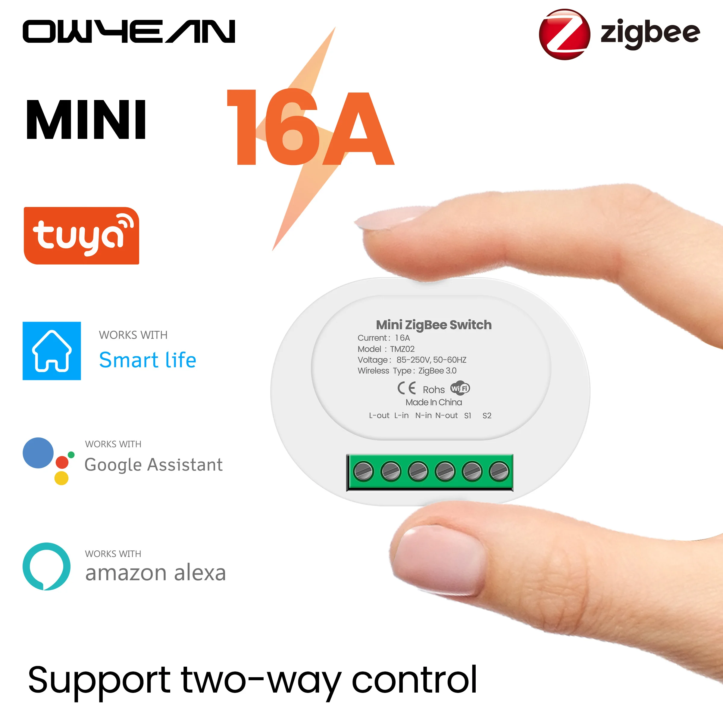 ZigBee 3,0 Tuya inteligente 16A Mini bricolaje interruptor relé interruptor soporta 2 Control de vía de vida inteligente Alexa Google módulo domótico
