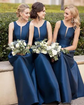 

Cheap Long Dark Navy Bridesmaid Dresses Formal Gown 2020 New Arrival Satin Plus Size Party Prom Dresses