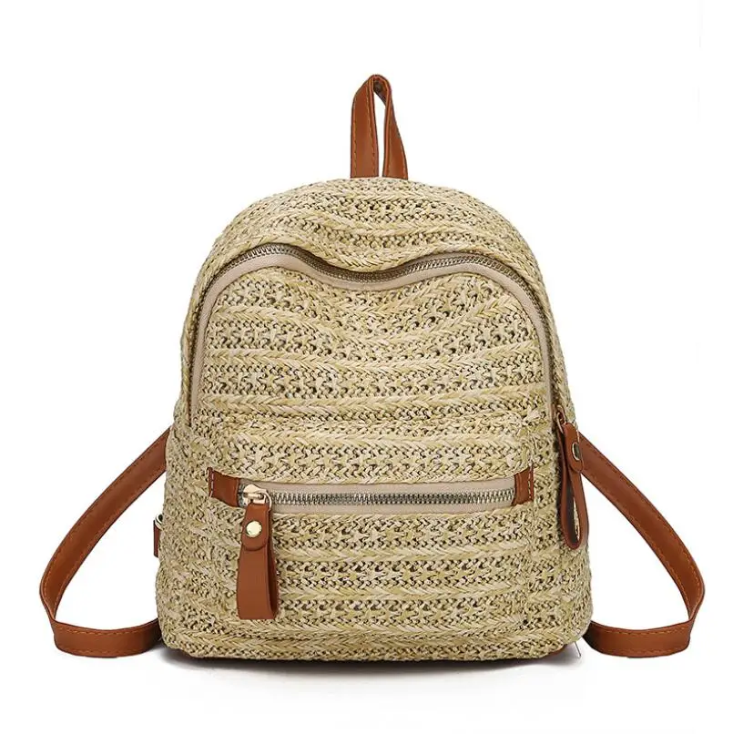 

2019 nueva mochila para mujer, mochila escolar para niñas adolescentes, mochila de paja de diseño hecho a mano con cierre de cremallera para mujer