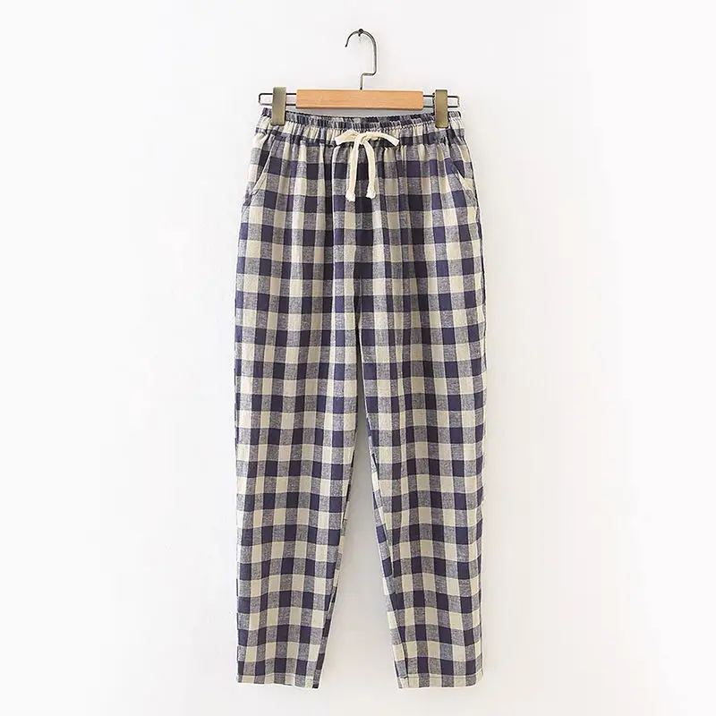 work pants Plaid Pants Women's Harem Pants Capris Loose High Waisted Trousers Female Oversize Summer Cotton Ankle-Length Pants for Women vuori joggers