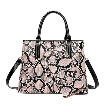 

2Pcs Handbag+Wallet Fashion Casual Large Capacity Serpentine Crossbody Bags ladies hand bags #E