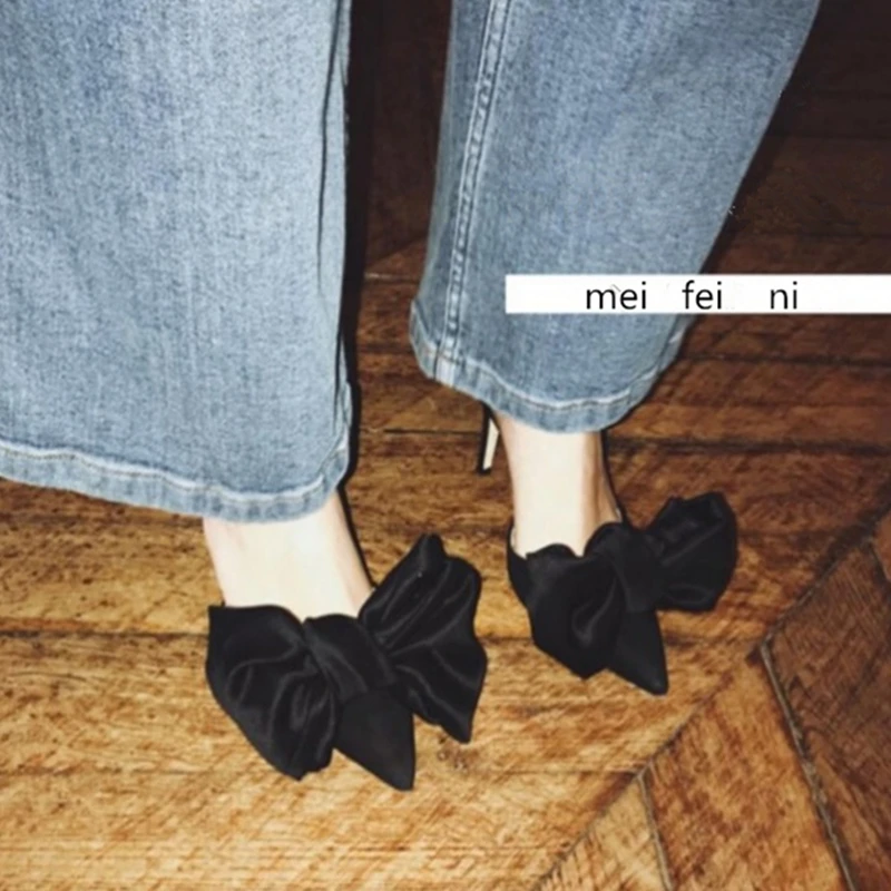 US $23.94 2020 Spring New Womens Pointed High Heels Bowknot Mules Can Be Customized 4244 Size