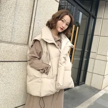 Lose frauen Ärmellose Jacken Solide Drehen Unten Kragen Damen Winter Weste Koreanische Stil Oversize Weste für Weibliche 2021