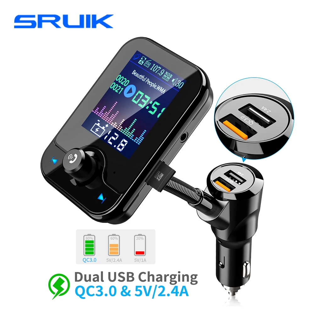 

FM Transmitters Bluetooth Car QC3.0 FM Modulator with AUX Car Kit Handsfree Wireless Bluetooth FM Transmitter 1.8'' Color Screen