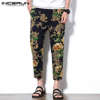 

INCERUN Men Pants 2020 Floral Printed Drawstring Casual Pockets Joggers Retro Pants Streetwear Leisure Ankle-Length Trousers Men