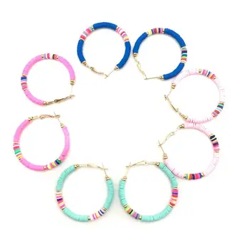

2020 Bohemia Colorful Polymer Clay Earring for Women Geometric Circle Hoop Earring Beach Soft Pottery Brincos Jewelry