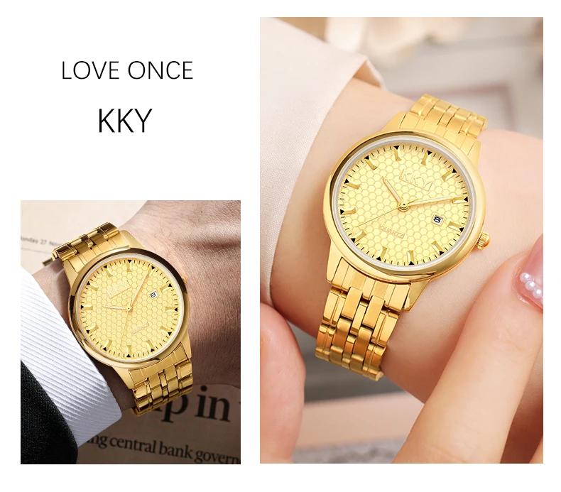 KKY New Brand Creative Golden Briquette Design Quartz Men Women Watches Relogio Masculino Luxury Wrist Watches Female Male Clock