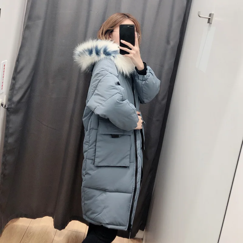 Новинка, зимний пуховик с капюшоном, длинный пуховик, длинный рукав, плотный, теплый, тонкий, съемный, меховой воротник, хлопковый костюм
