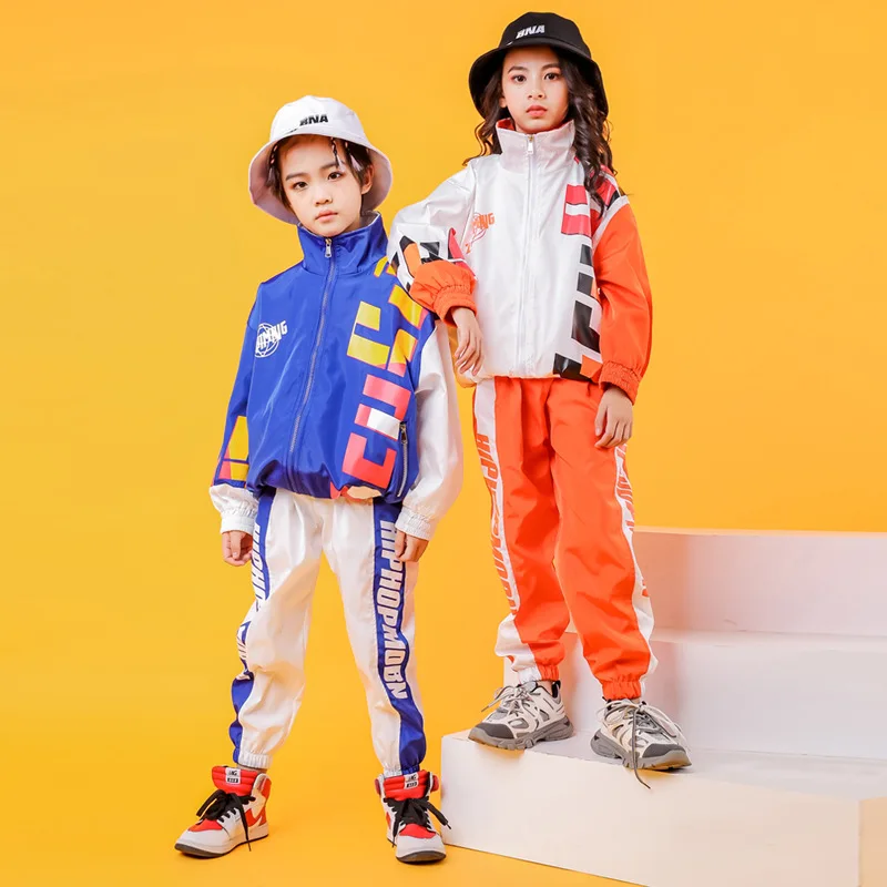 Крутая детская одежда в стиле хип-хоп куртка с высоким воротником Топ, пальто свободные повседневные штаны для бега для девочек и мальчиков, костюм для джазовых танцев, одежда
