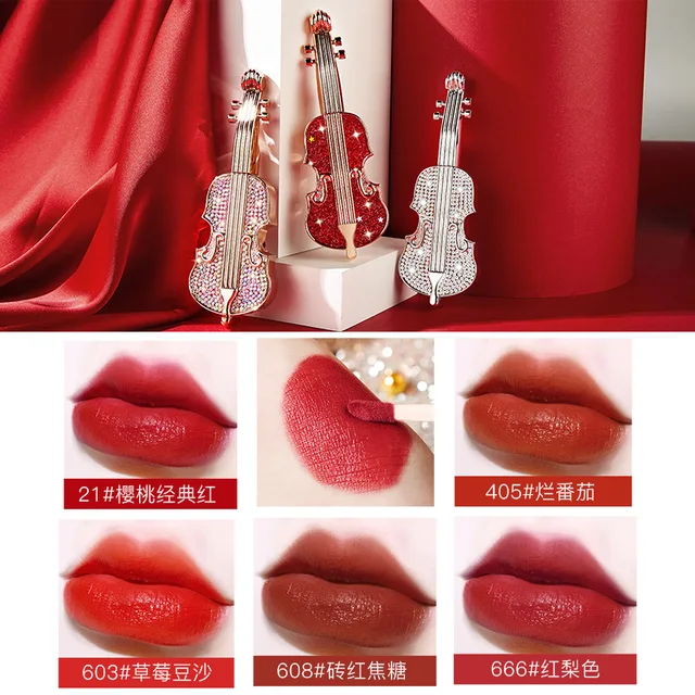 Diamond Violin Velvet Liquid Lipstick Waterproof Matte Sexy Red Mini Korean Lipgloss Moisture Lips Makeup Cosmetic Women Gift 2