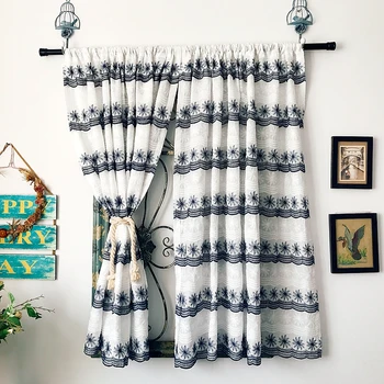 

Mediterranean Style Cotton Embroidered Small Curtain Short Curtain for Bar Kitchen Cabinet Door Children's Room