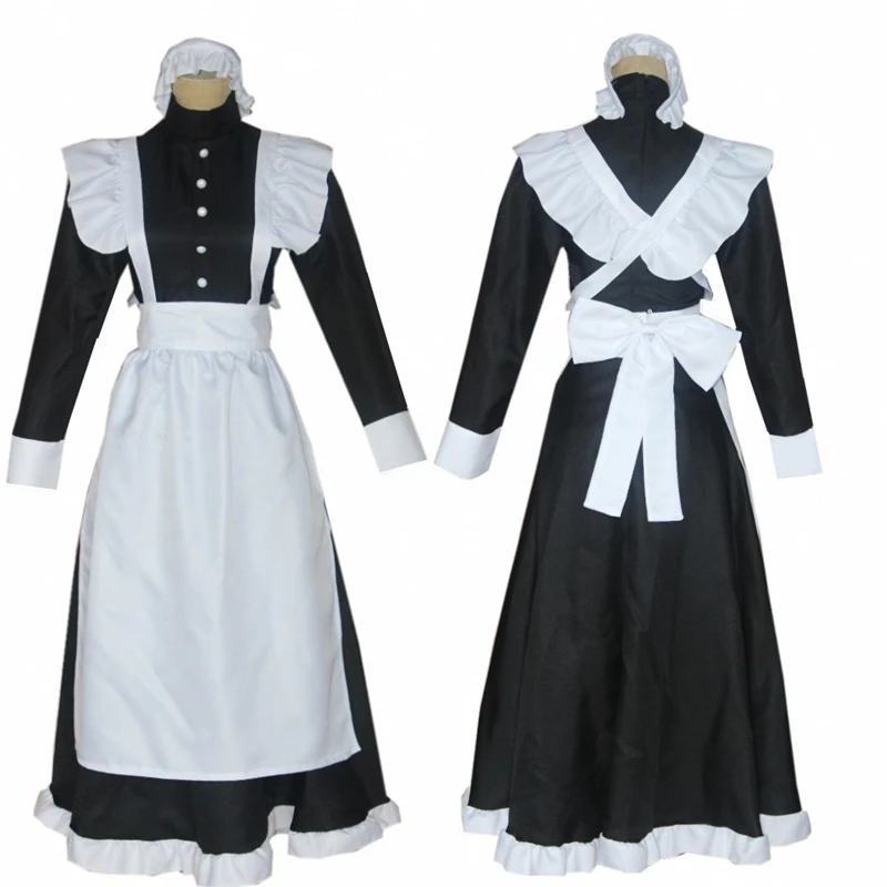 

Classic British Gothic Lolita Maid Cosplay Outfit Unisex Uniform Apron Long Sleeve Dress Kawaii Girl Japanese Sale Free Shipping
