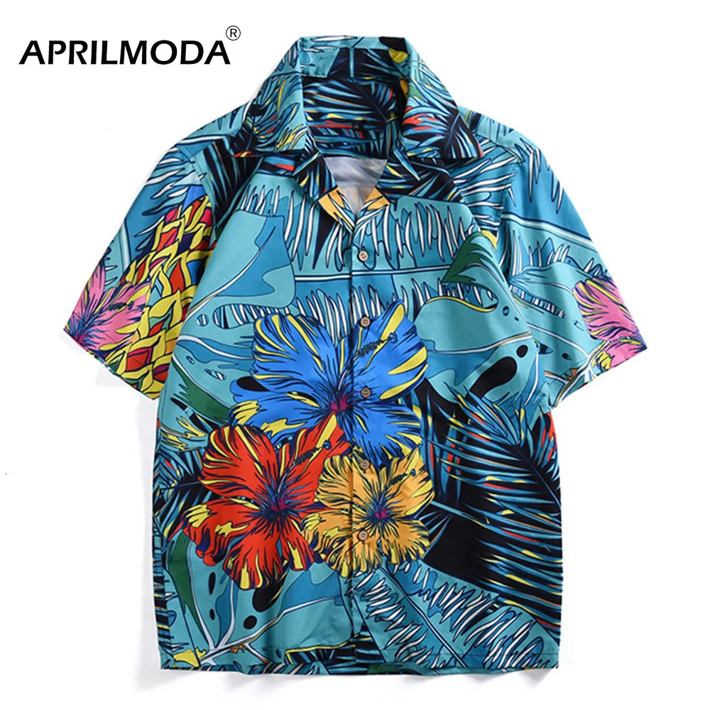 2019 мужская Гавайский цветок рубашка Летняя новая брендовая с принтом листьев Мужская Повседневная рубашка с коротким рукавом 50s Camisa Masculina