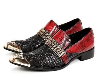 

Fashion Italian Men Dress Shoes Retro Genuine Leather Crocodile Grain Men Shoes Party Wedding Slip on Men Flat Loafer DA4