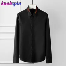Plus size 3XL 4XL Men's Shirt Autumn New Brand business Long sleeve male dress shirts Embroidery Collar Solid slim Camisas