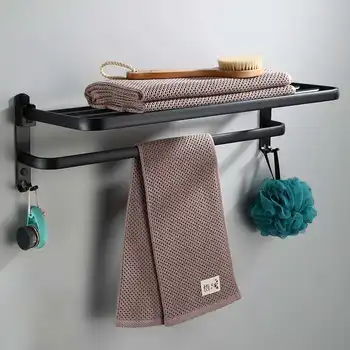 

Xueqin 59cm Space Aluminum 90° Folding Towel Rack Holder Shelf Easy Installation Towel Storage Shelf Hook Bathroom Accessories
