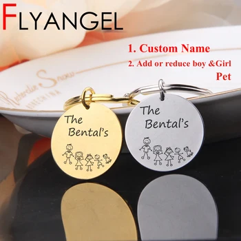 

FLYANGEL Family Keychain Jewelry Custom Name & Child Cartoon Image Keyring For Father Mother Nana Key Tag Exclusive Gifts
