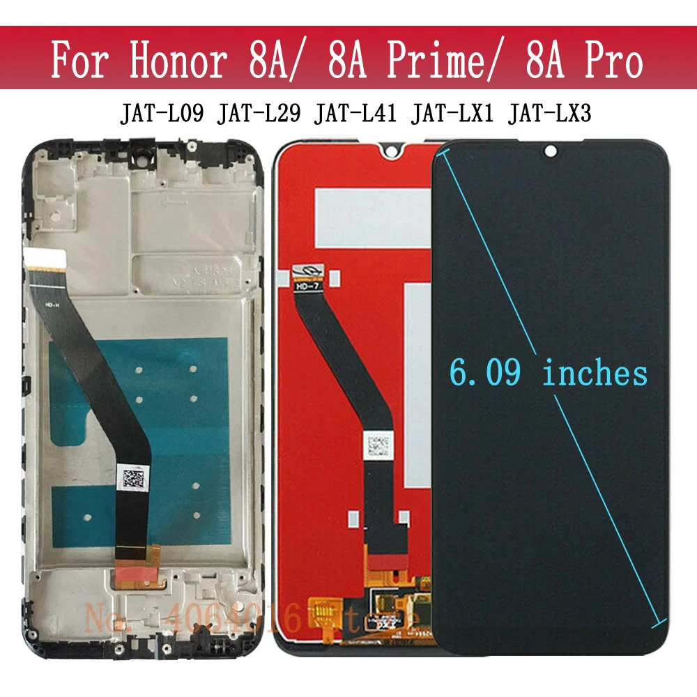 ЖК-экран с дигитайзером в сборе для Huawei Honor 8A Pro Черный сенсорный 6 09 дюйма рамкой