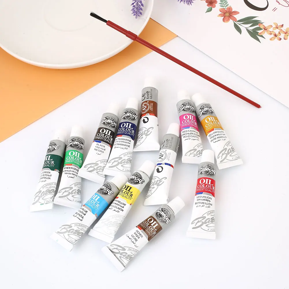 

1 Set Oil Painting Brushes Student Art Supplies 6ML Sewing Accessories 12 Colors with Brush Professional Draw Pen Paint Artist