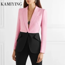 KAMIYING Hit Color Patchwork Blazer For Women Notched Collar Single Button Long Sleeve Elegant Office Lady Coats Fashion New